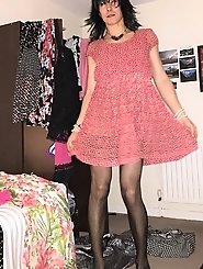 A beautiful transgender woman is enjoying pleasure in these images.