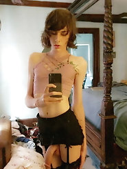 Slender t-girl strumpet is playing alone