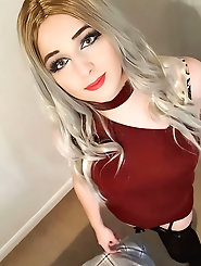 High heel sandals and black hold-up stockings.