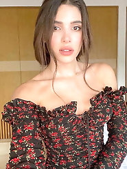 Lustful shemale cutie is walking outdoors